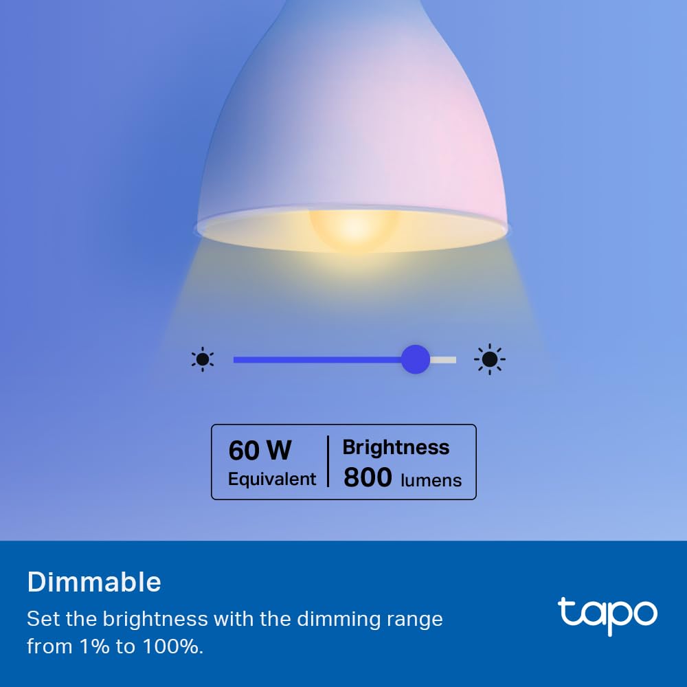 Tapo Smart Light Bulbs, RGBW Dimmable A19, 60W Equivalent, 800LM, 1 Pack, Multicolor, Model L531E