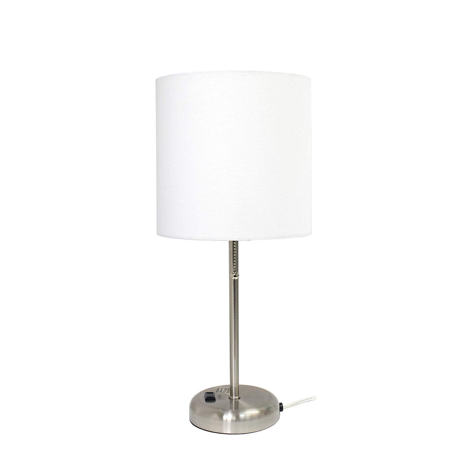 Limelights Stick Lamp With Charging Outlet And Fabric Shade Contemporary/Brushed Steel/White
