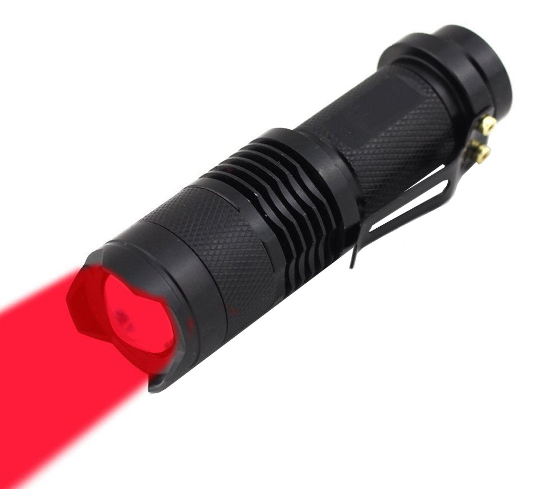 WAYLLSHINE Red LED Flashlight, 3 Mode Long Range, Aluminum, Black House, Model LYSB0136RV4YY-SPRTSEQIP