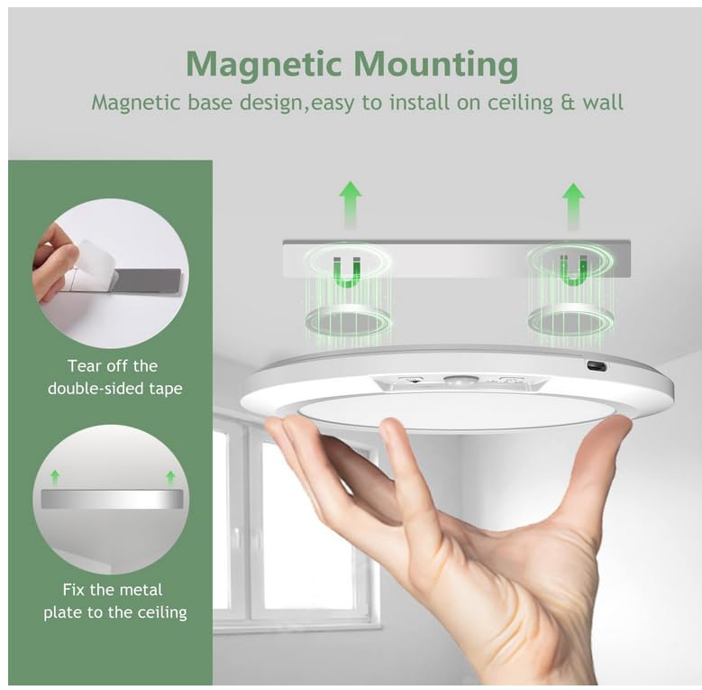 Awanber USB Rechargeable Motion Sensor Ceiling Light, Battery Operated Magnetic Closet Light with Remote 5 Color Temperatures Di