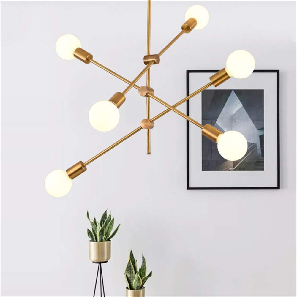 Hobaca Modern Golden Sputnik Light Fixture, Metal Chandelier, Mid Century Design for Dining Room, Kitchen, Foyer, Model Hobaca-CL01-FZ