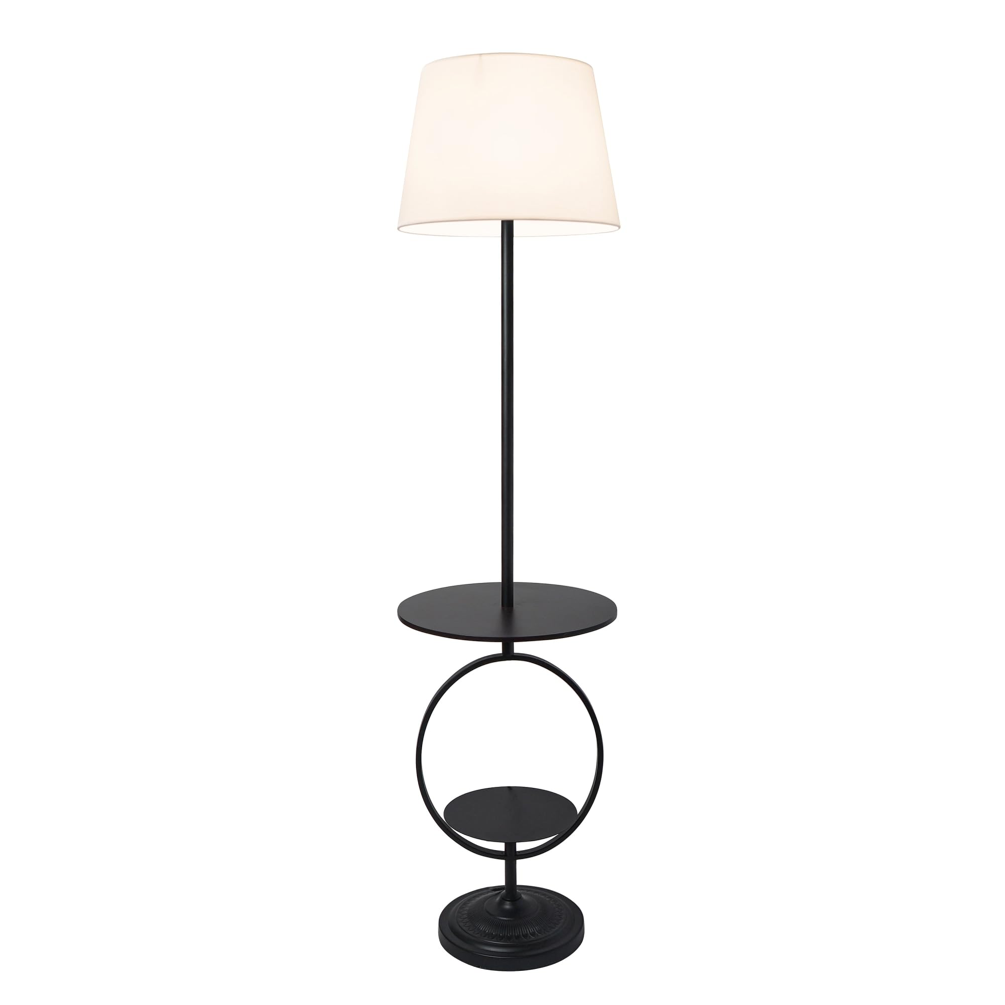 Elegant Designs Lf1023-Blk Bedside Nightstand End Table Dual Shelf Decorative Floor Lamp, Black
