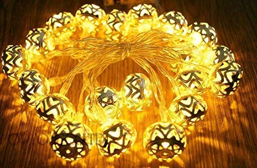 PESCA Golden Metal Heart Ball String Lights for Indoor Outdoor Decoration Diwali Light for Party Birthday Diwali Christmas Navra