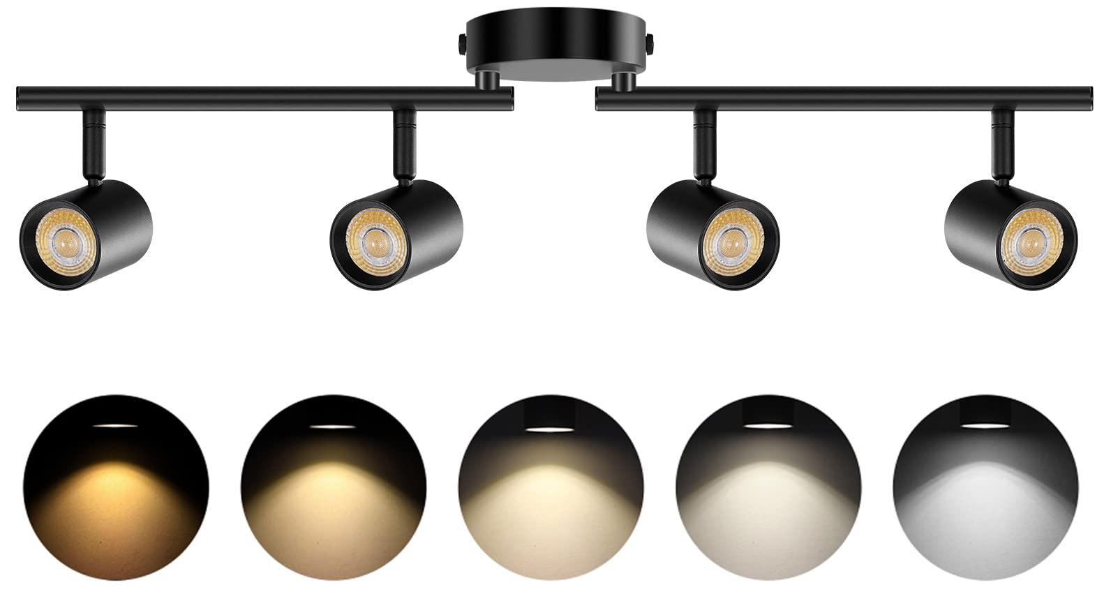 VANoopee 5-Color 4 Light Black LED Track Lighting Fixtures Ceiling for Kitchen, Dimmable Track Lighting Kit, Ceiling Spotlight F
