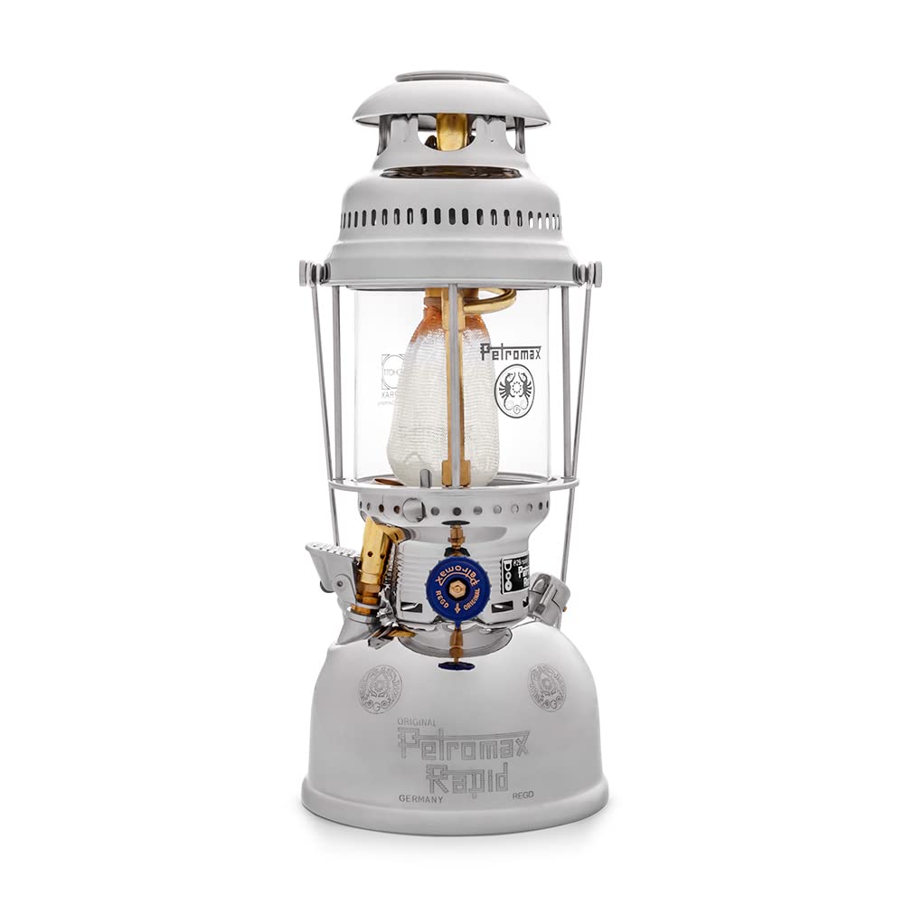 Petromax Hk500 Pressurized Lantern, 500 Candlepower With 1 Quart Kerosene Tank For Home, Camping Or Emergency Lighting, Hand Assembled High Pressure 400 Watt Lamp, Chrome