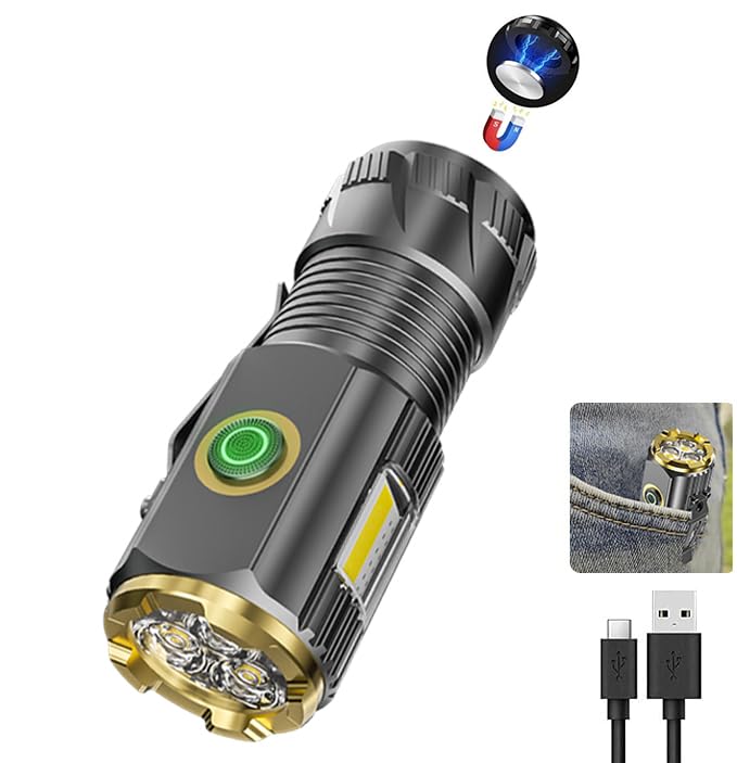 AIERSEN mini LED Flashlight with Magnetic Base and Side Clip  6 Modes  high Brightness Small Flashlight  IPX6 Waterproof  is The Best Small Flashlight for Camping  Travel  and Emergency situations