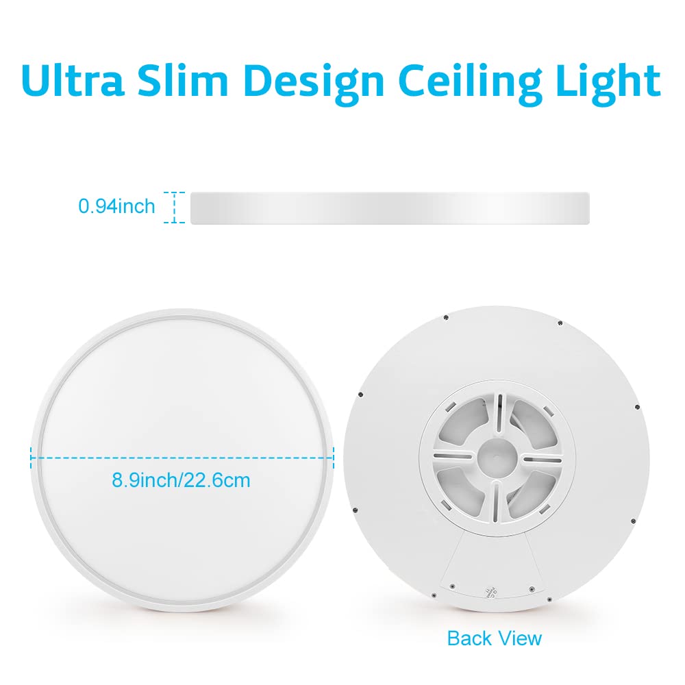 Lightingwill 8.9 Inch Led Flush Mount Ceiling Light Fixture, 6000K Cool White, 1800Lm, 18W, Flat Modern Round Lighting Fixture,