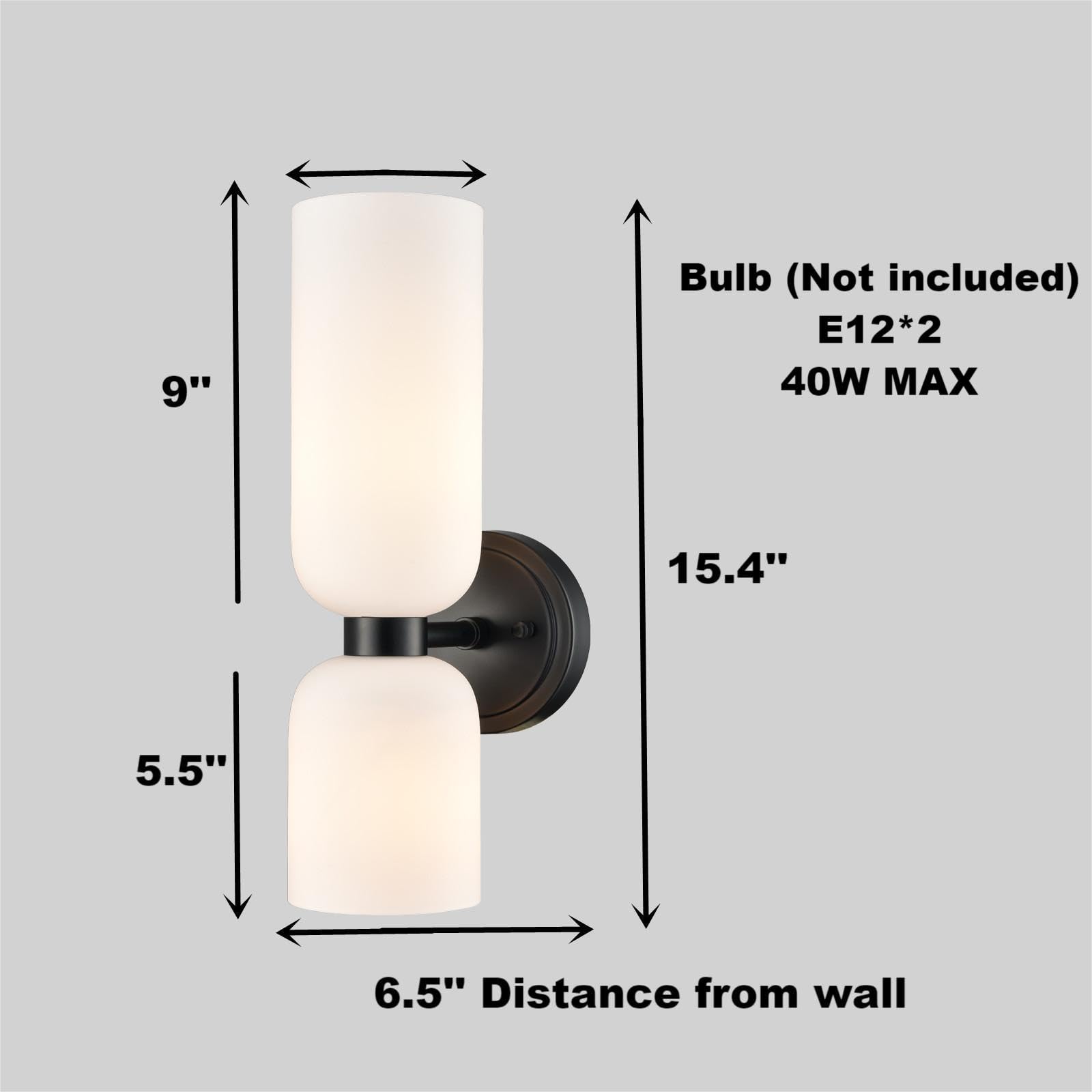 DEYNITE Black Wall Sconces Set of Two, 2-Light Modern Vanity Light with Milky White Glass, Model B3216-2BU-BK-N-2