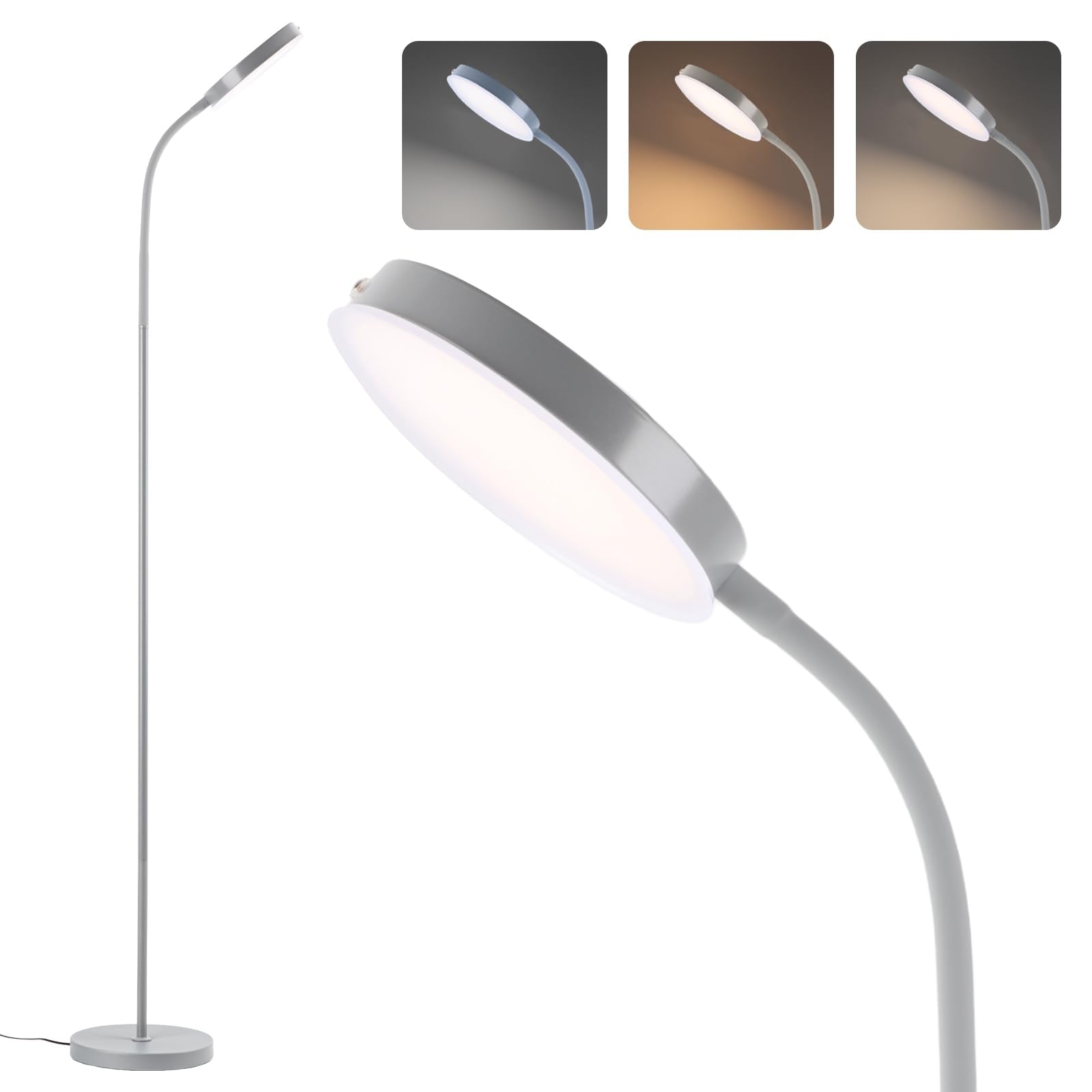 LALISU LED Floor Lamp with Stepless Brightness & Color Adjustment, Touch Control, Adjustable Gooseneck, Grey, Model LALISULEDFL08