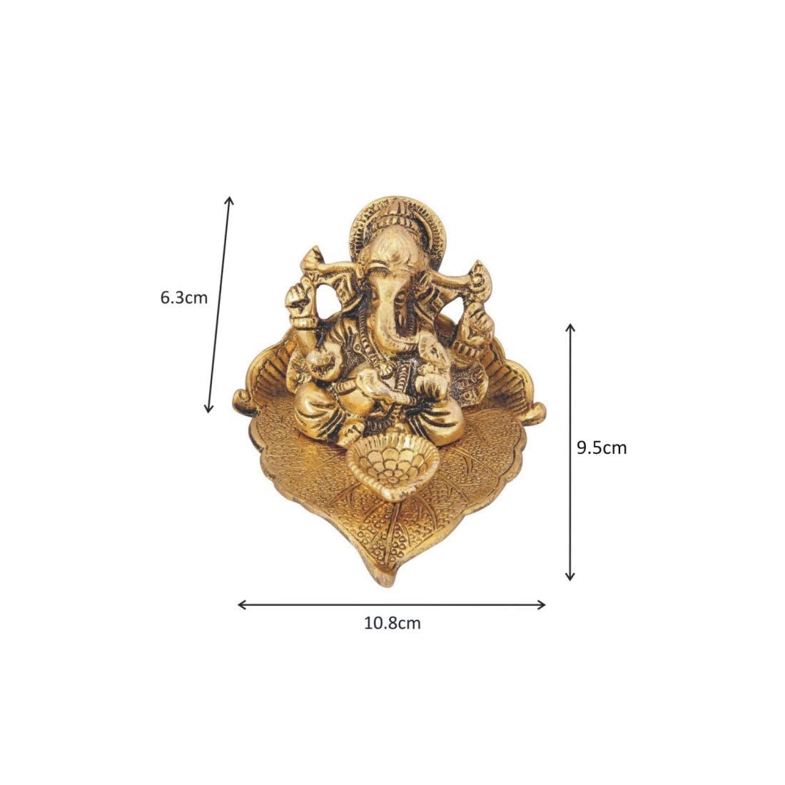 Handicrafts Paradise Diya - Pipal Leaf Shape, Ganesha, Antique Gold Plated, Metal, 4X5 Inches, Golden, Model Oxm18011