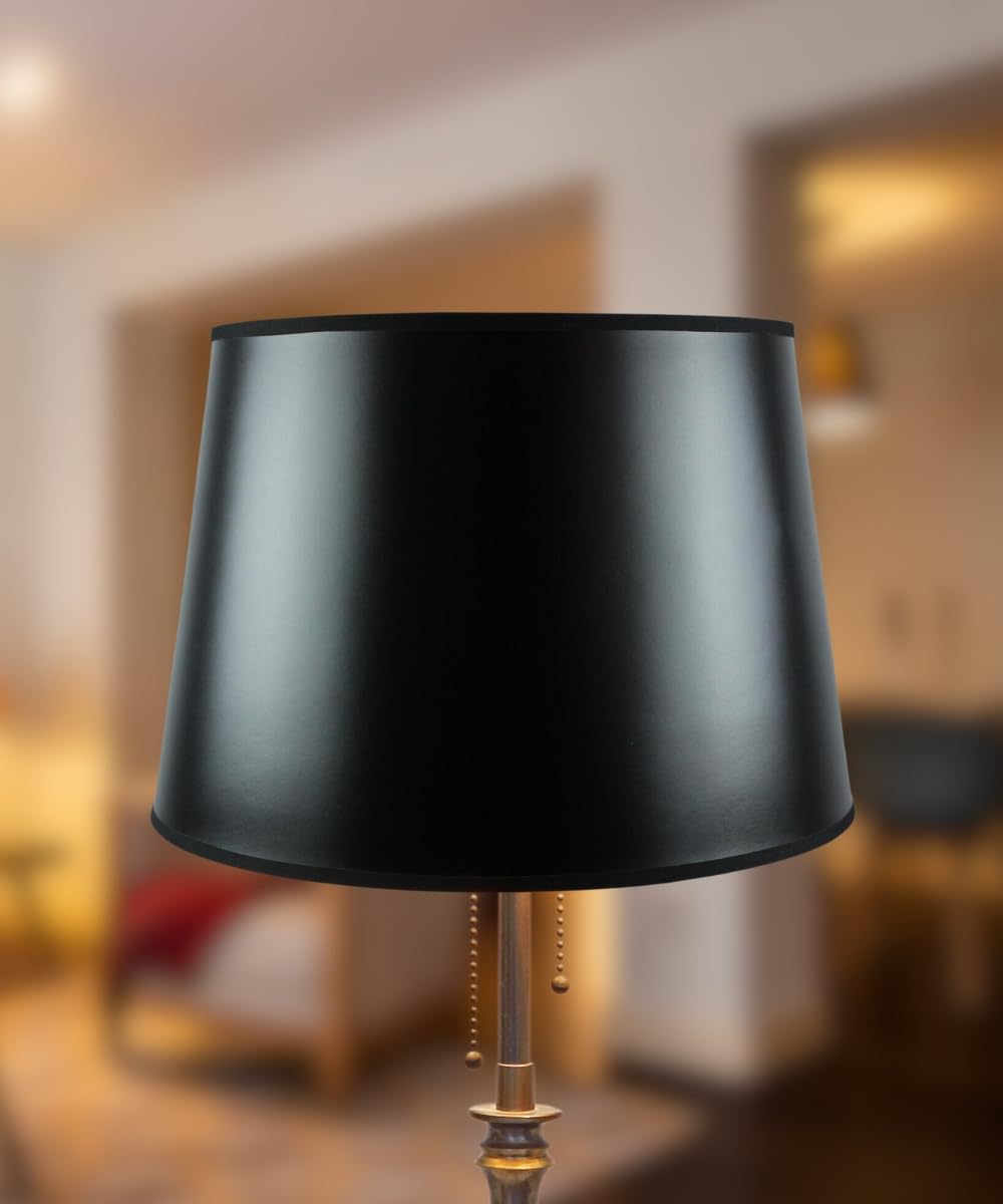HomeConcept Floor Lampshade - 13x16x11 Black Parchment with Brass Spider Fitter - Large, Black, Model 131611EHBP
