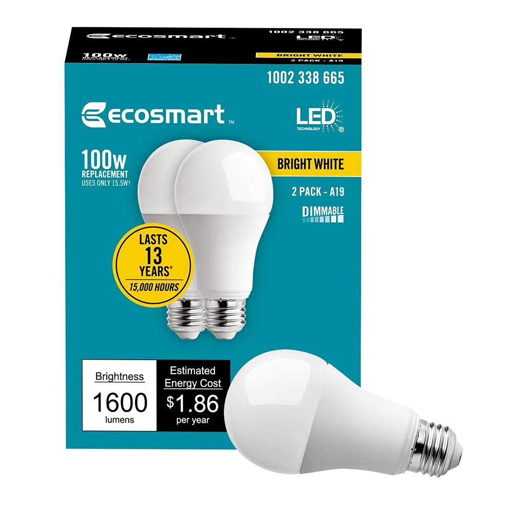 Ecosmart 8-Pack Led Dimmable 100W Bright White Bulbs, 1680 Lumen, 3000K,