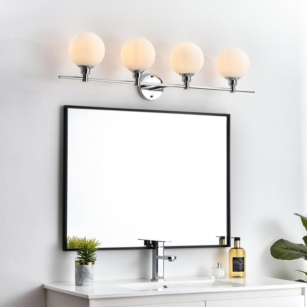 Living District Cordelia 4-Light Iron/Glass Bath Sconce in Black/Frosted White