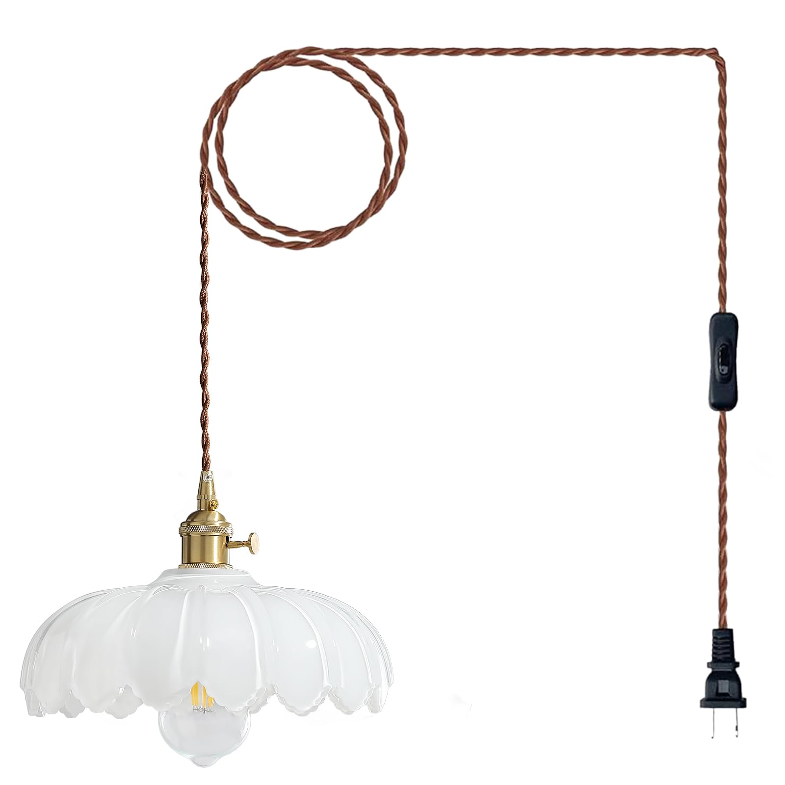 XZHGCEE Plug in Pendant Light: Hanging Light Plug in Fixture Milk Glass Hanging Lamp, Pendant Lighting for Kitchen Island, Bedro