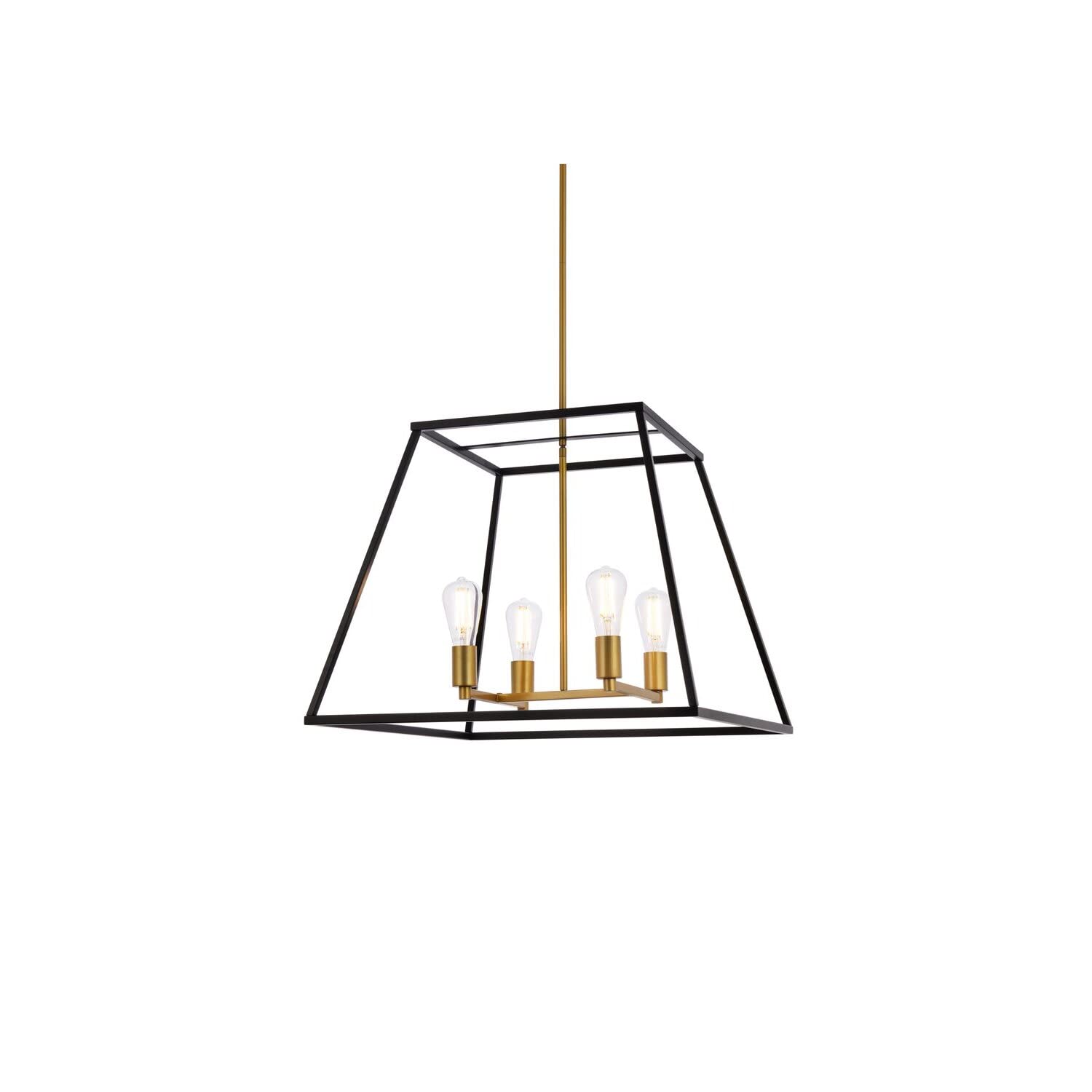 Living District Declan 4-Light Farmhouse Metal Pendant in Black and Brass