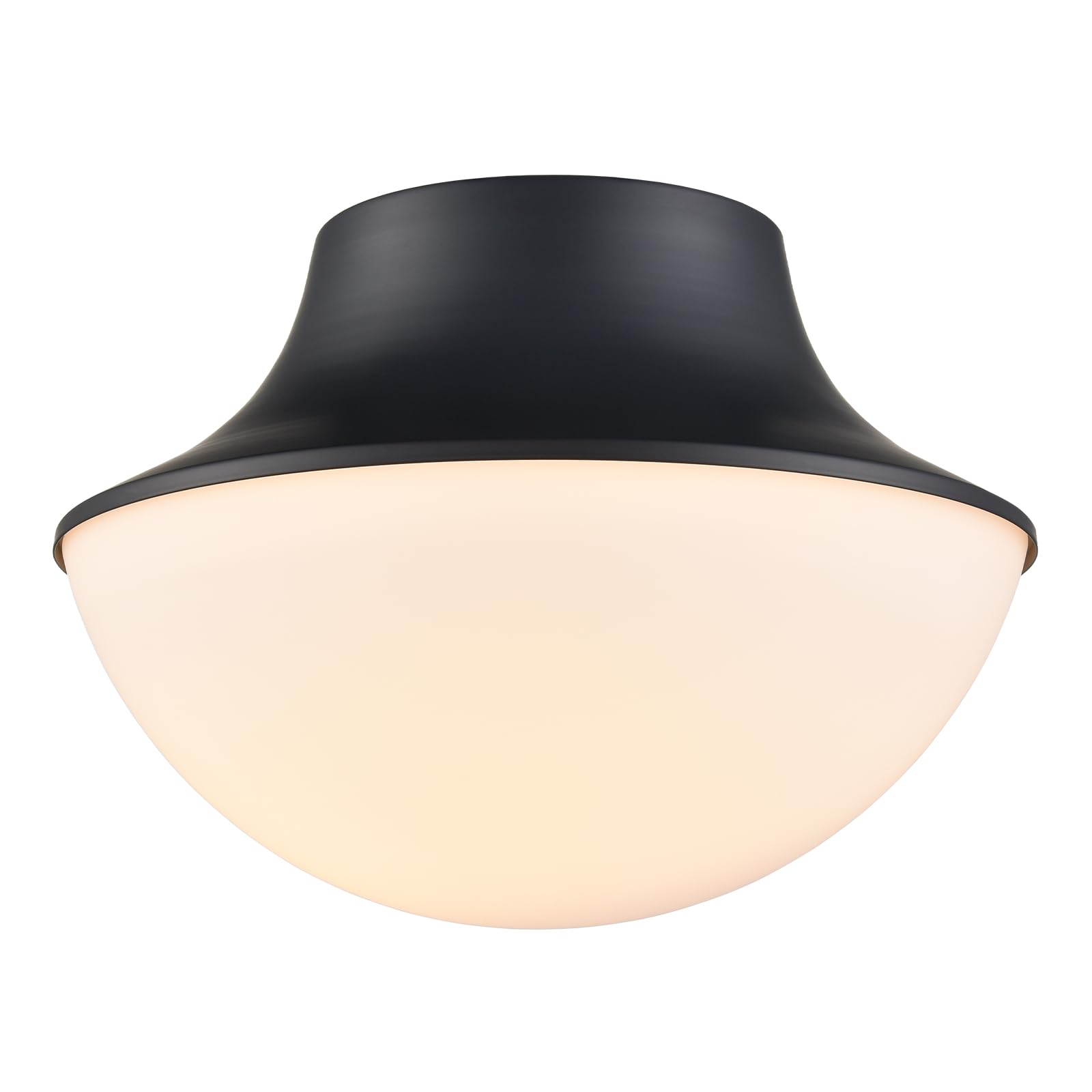 TENGIANTS Modern Matte Black Semi Flush Mount Ceiling Light Fixture Industrial Metal Round Bowl Shape Milk Glass Light Fixture C
