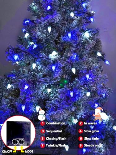C6 Solar Christmas Lights Outdoor  50 Led 16Ft Christmas Decorations Outdoor Waterproof  Solar String Lights For Outside With 8 Modes  Fairy Twinkle Light For Tree Garden Xmas Decor (White And Blue)
