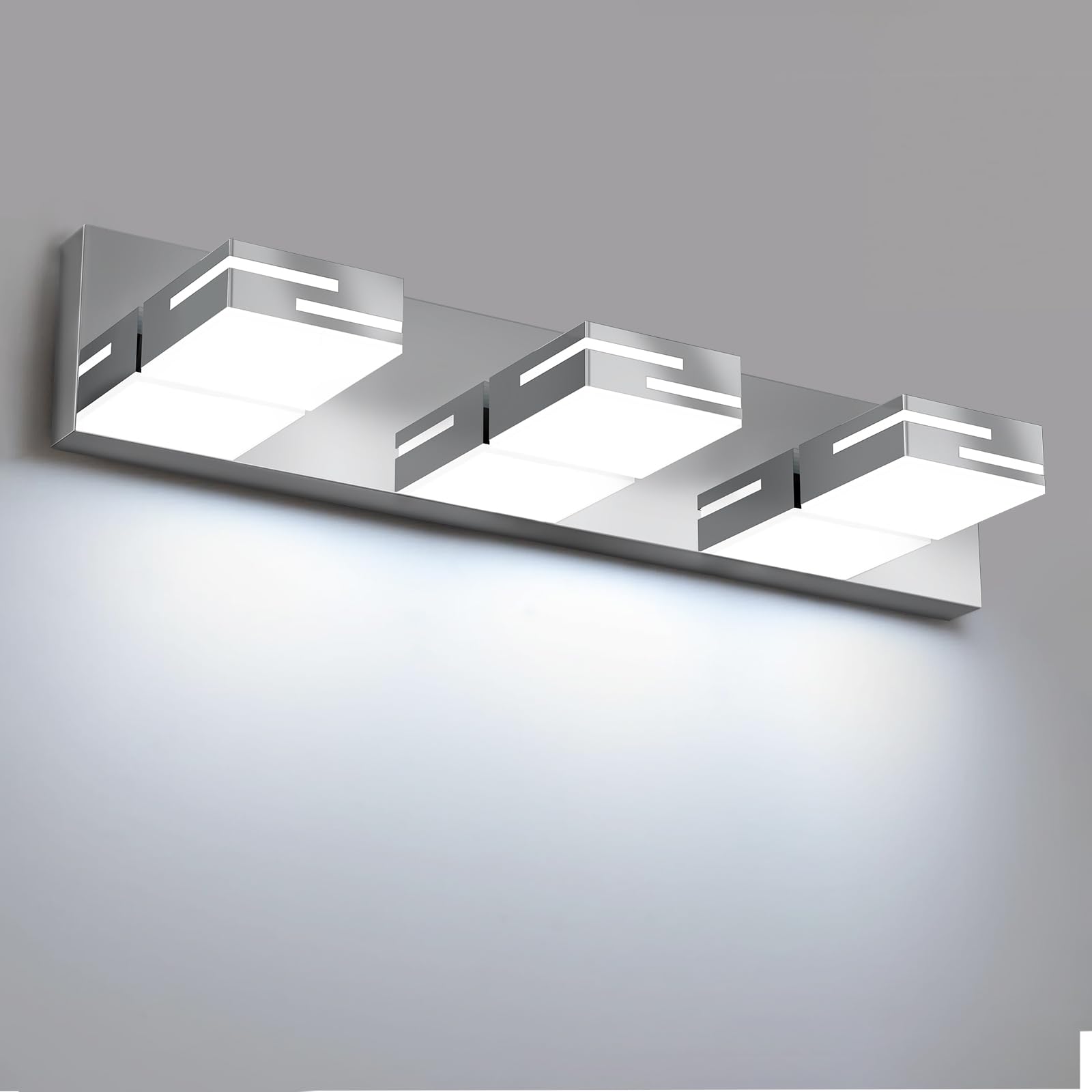 LKHF LED Modern Bathroom Vanity Light Fixtures  3-Light 22-inch Dimmable Chrome Vanity Lights for Bathroom Lighting Fixtures Over Mirror  with 350 Rotatable Heads (Cool White 6000K)