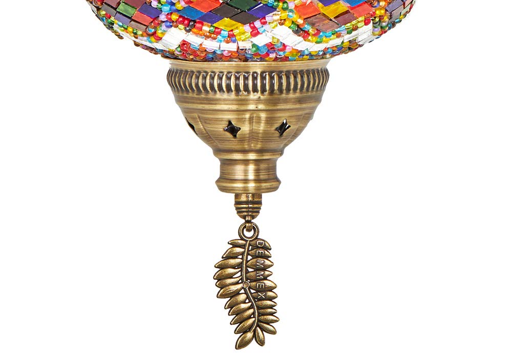 DEMMEX Plug in Pendant Light - Turkish Moroccan Mosaic Lamp, Glass Shade, 6.5in, Blue Space, 15ft Metal Chains