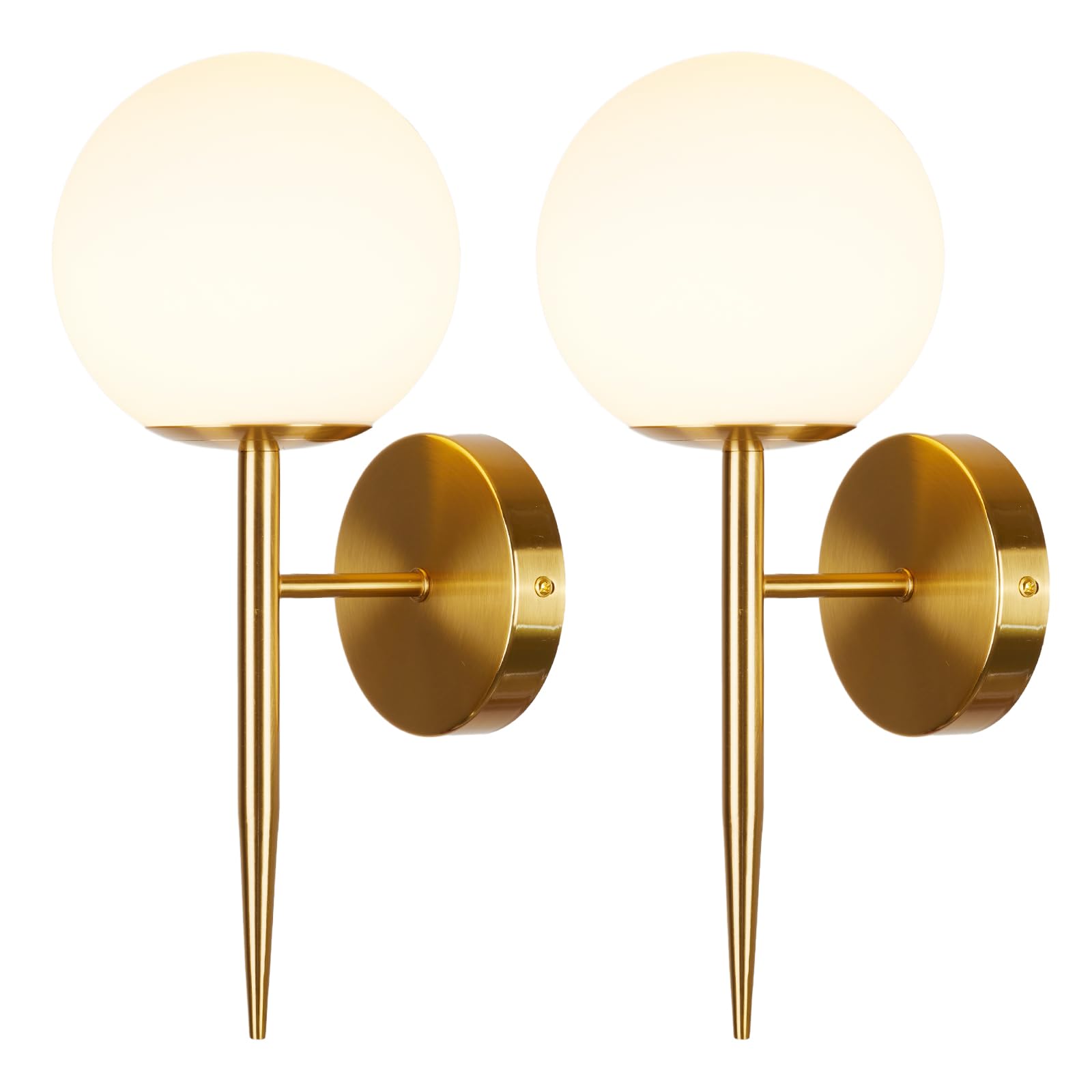 Rosient Modern Gold Globe Wall Sconce Decor Set of 2  Industrial Mid Century Bathroom Vanity Wall Light with White Globe Glass Shade Brushed Brass Wall Lamp for Restaurant Living Room Bedside Stairs