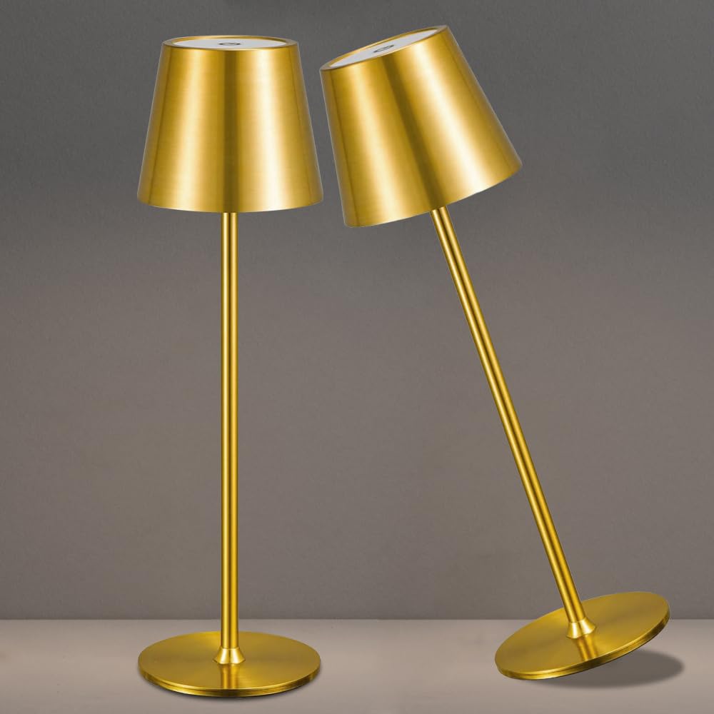 2 Pack Cordless Table Lamp,Portable LED Desk Lamp, 5000mAh Battery Operated Lamp, 3 Color Stepless Dimming Up, for Restaurant/Be