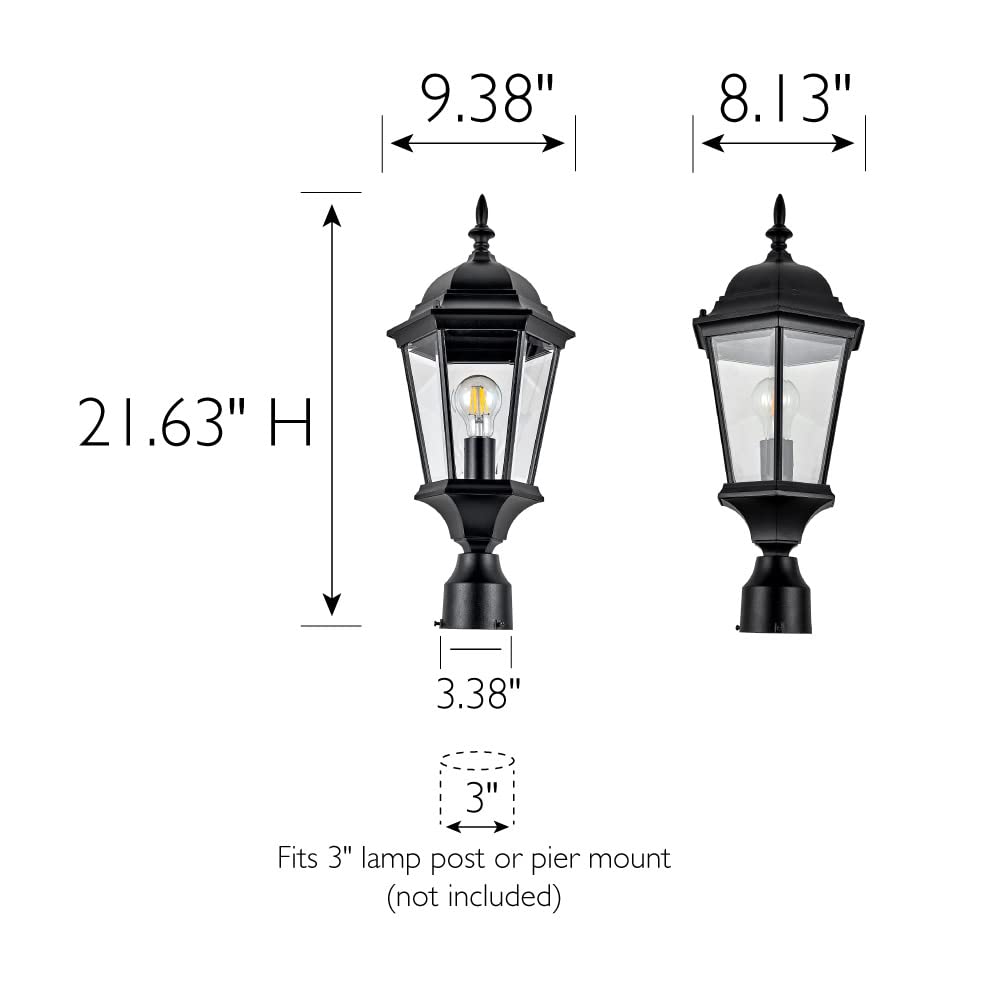Design House 589192-Tbk Traditional Oak Creek Outdoor Post Top Light With Clear Glass For Driveways And Porches, Textured Black