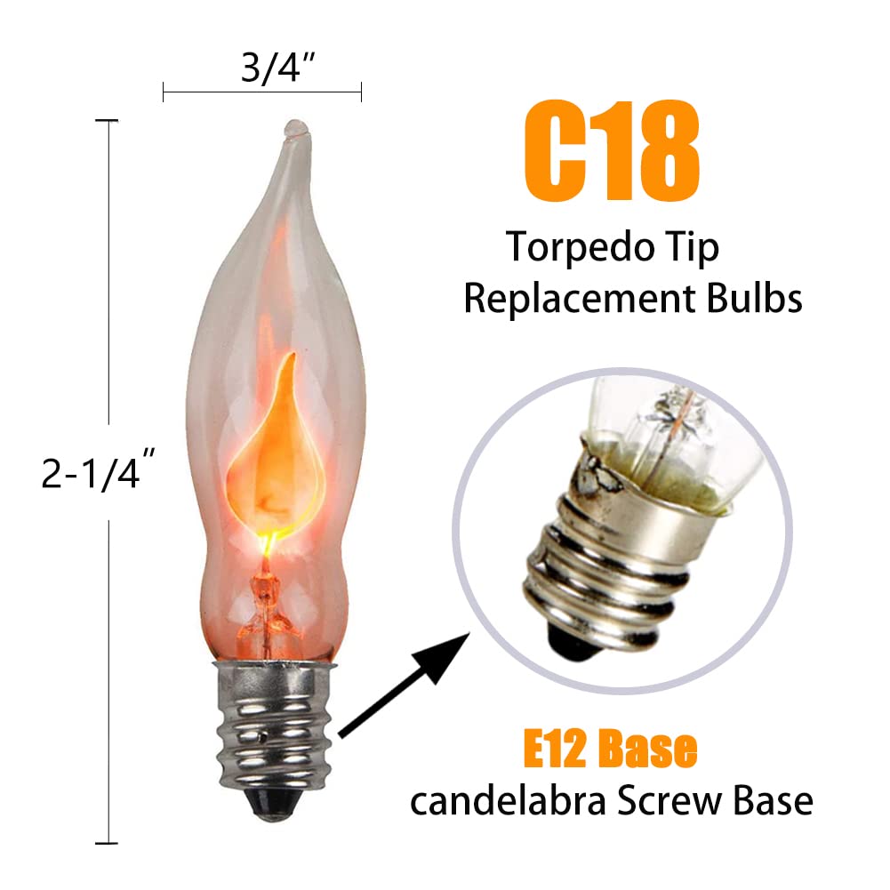 Doratale Flicker Flame Light Bulbs, E12 Candelabra Base, Clear Glass, 1 Watt, 120 Volt, 12 Pack