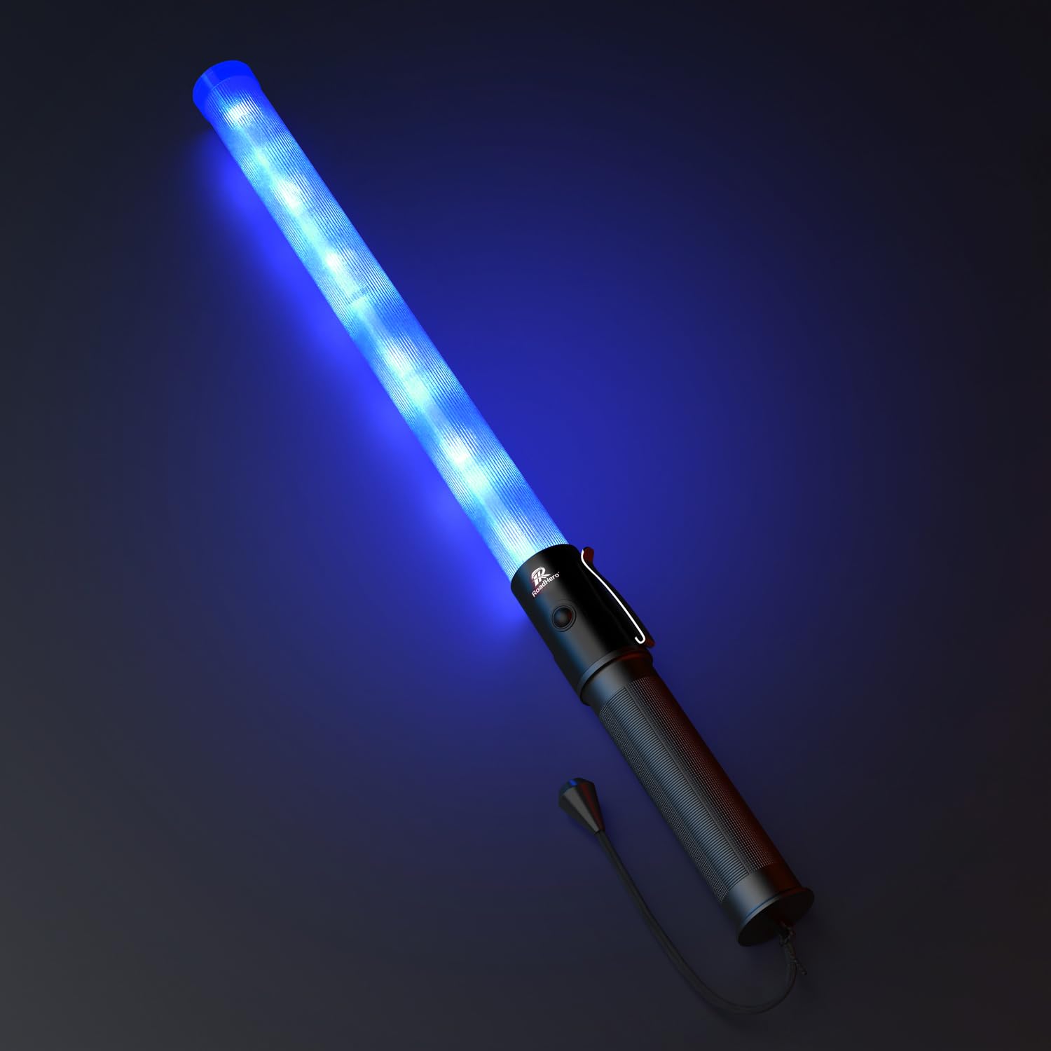 RoadHero 21 Inch Traffic Wands, Blue LED Traffic Control Baton with 2 Flashing Modes, Night Safety Light Wand with Side Clip for
