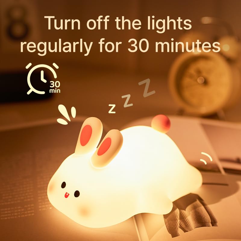 Cute Rabbit Silicone Night Lights Cartoon Bedroom Lamp For Children'S Room Decor, Usb Rechargeable Timing Dimming Silicone Sleep