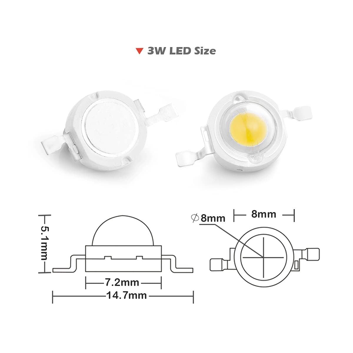 CHANZON 10 pcs 3W Warm White LED Chip, Copper SMD COB Light Emitter, 3000K - 3500K, Super Bright Diode for DIY Lighting