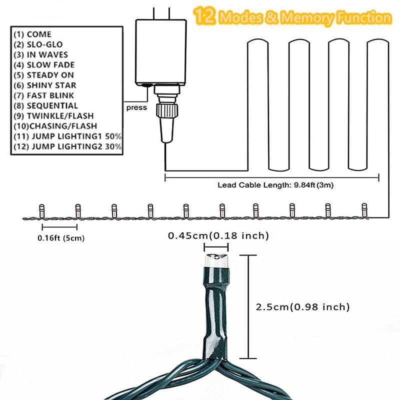 Wisd Christmas String Outdoor Lights 200 Led 43Ft Indoor Twinkle Fairy Lights, Plug In Decor For Xmas Tree Room Patio Garden Wedding Party, Blue + White