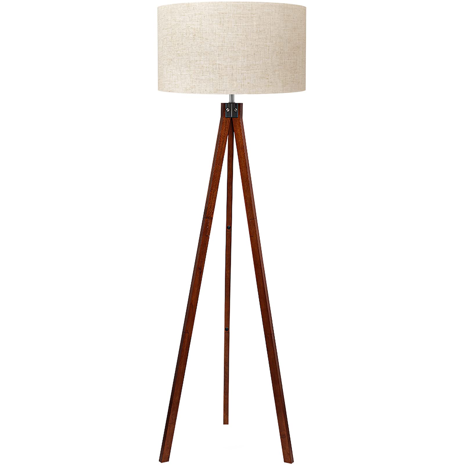 LEPOWER Wood Tripod Floor Lamp, Modern Design, Flaxen Shade, Model UF1101, Brown Tripod Holder