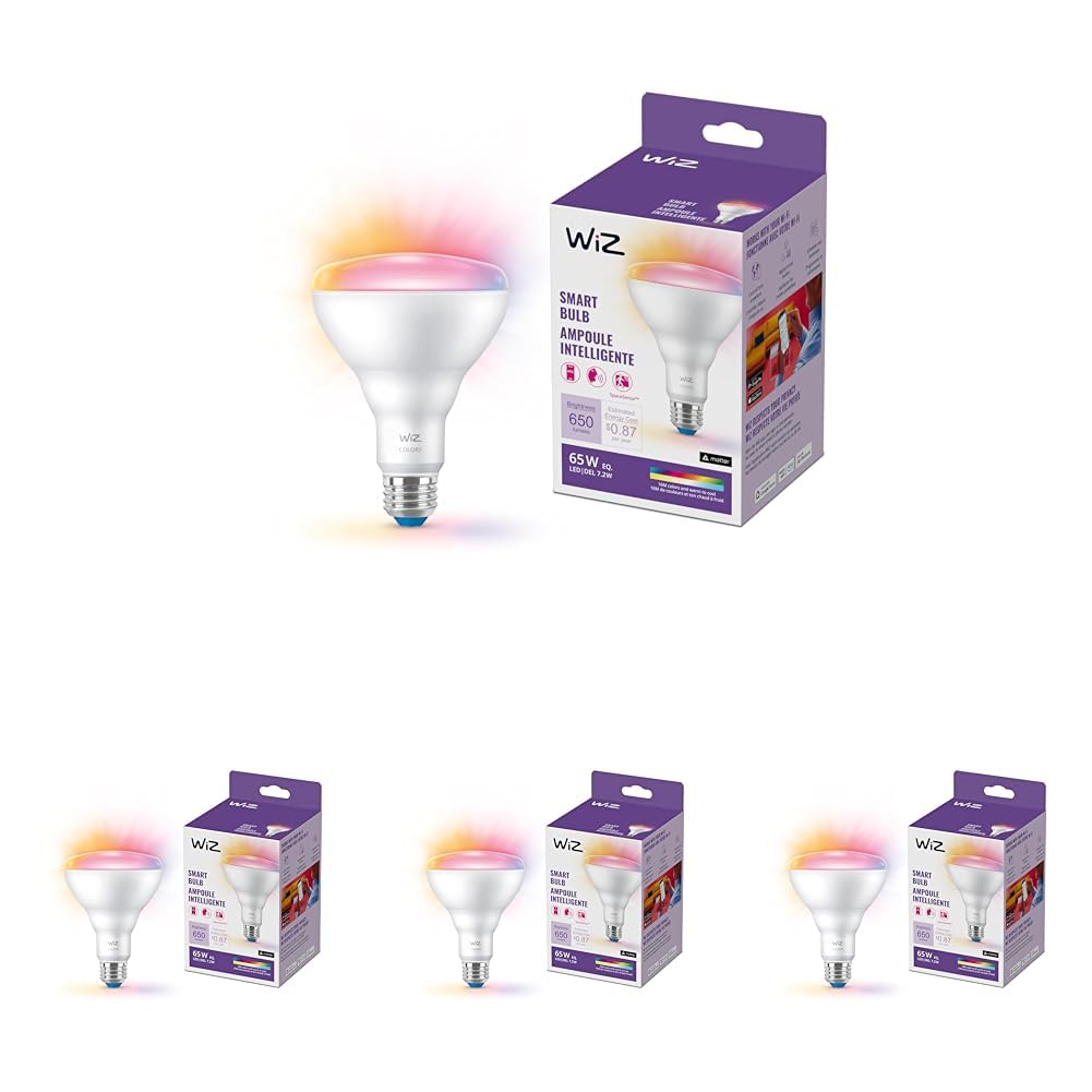 Wiz 65W Br30 Color Led Smart Bulb - Pack Of 4 - E26- Indoor - Connects To Your Existing Wi-Fi - Control With Voice Or App + Acti