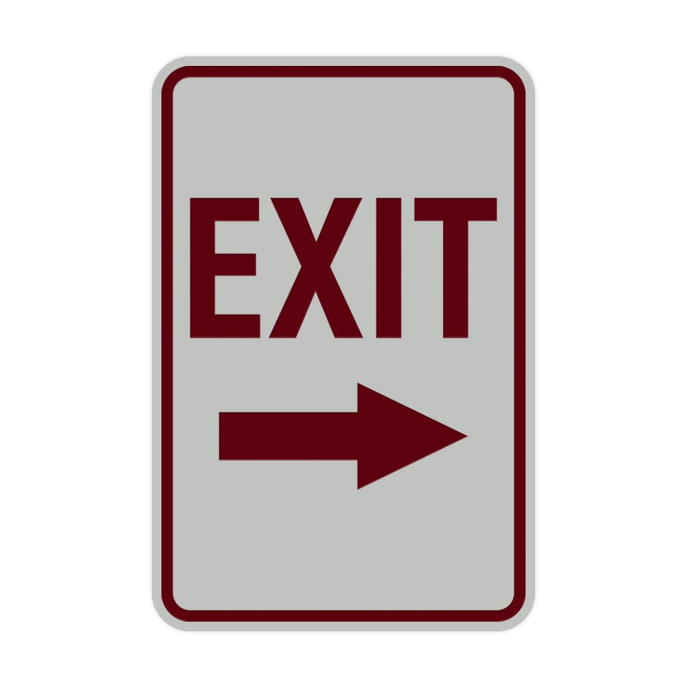 Signs ByLITA Portrait Round Exit Right Arrow Sign with Adhesive Tape, Mounts On Flat Surface (Light Grey/Burgundy) - Large