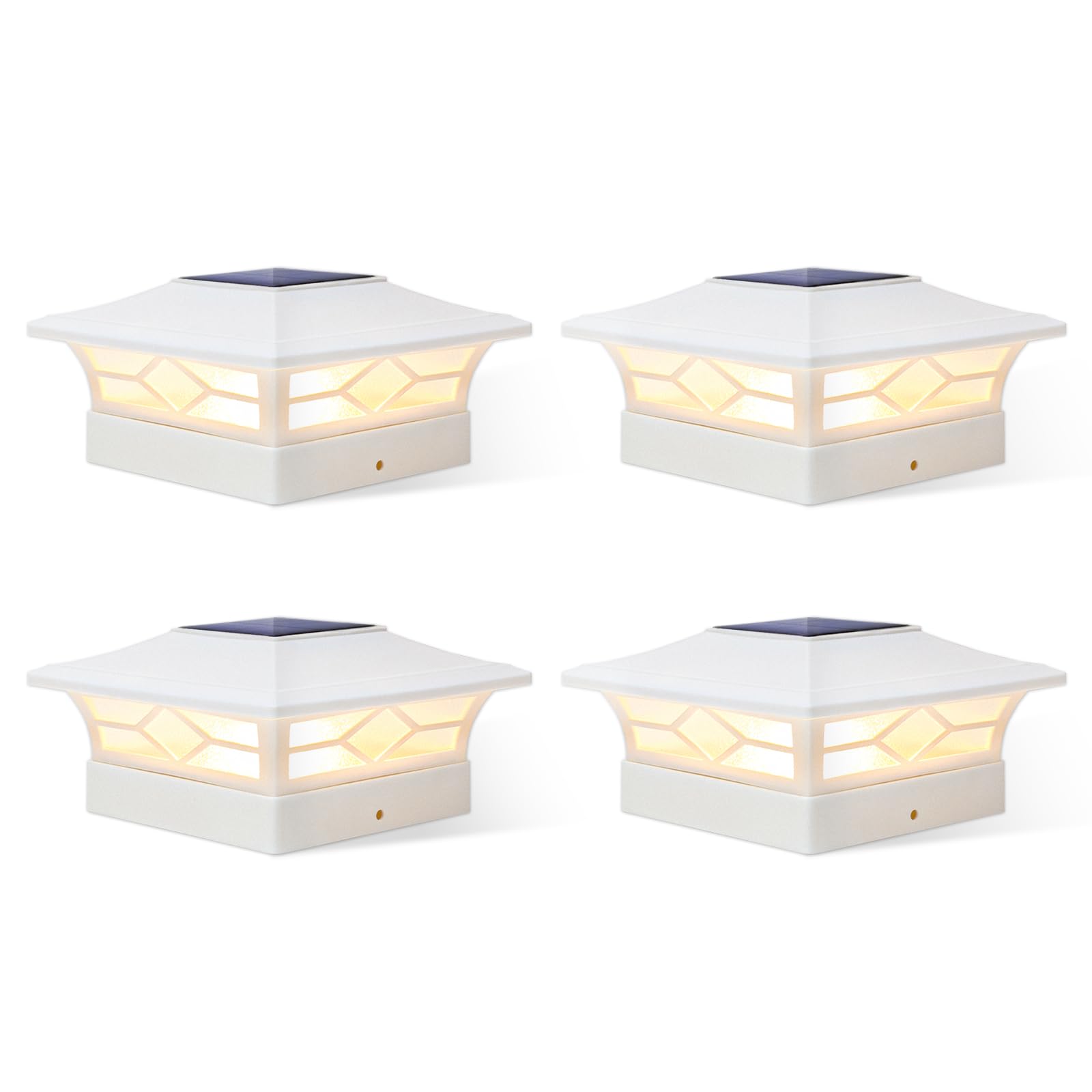 JOFIOS Solar Fence Post Lights, 4x4 Waterproof Plastic Deck Lights, Warm White/Cool White, 4-Pack, White