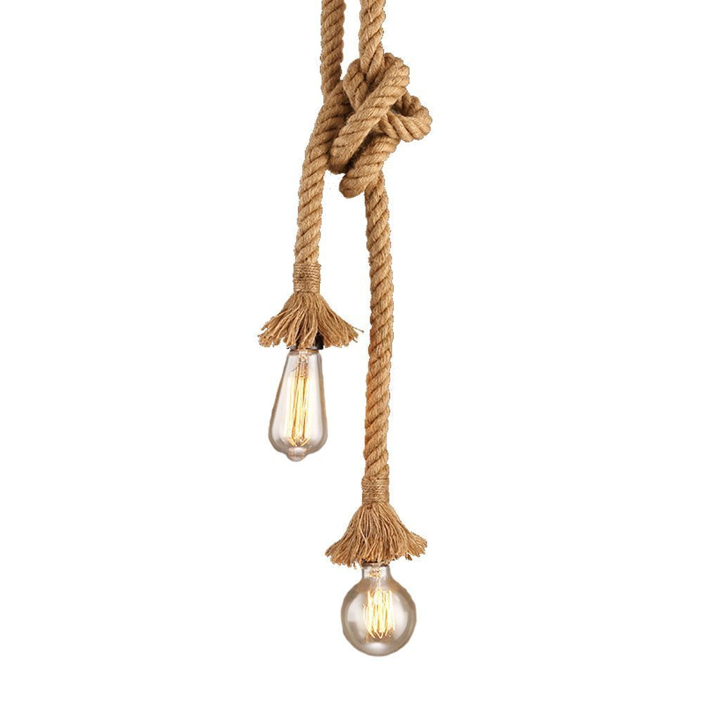 CTKcom Vintage Hemp Rope Pendant Light Fixture, 2 Heads, E26/E27 Base, Camel Color, Retro Style for Dining Hall, Restaurant, Bar