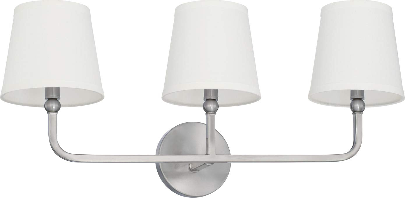 Capital Lighting Dawson 3-Light Bath Vanity Wall Mount, 12inH x 26inW, Brushed Nickel, Metal & Cloth, Model 119331BN-674