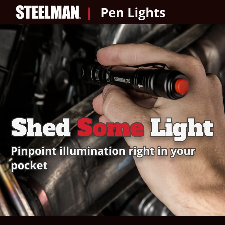 Steelman LED Pen Light 2AA, Aluminum, Black, Model 95863