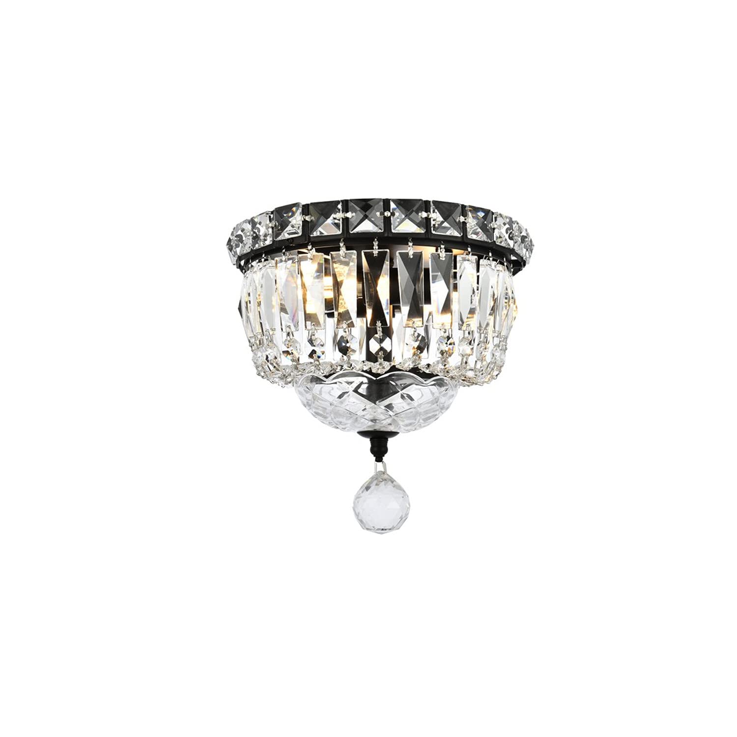 Elegant Lighting Tranquil 8&quot; Black Metal And Crystal Flush Mount Ceiling Light Fixture