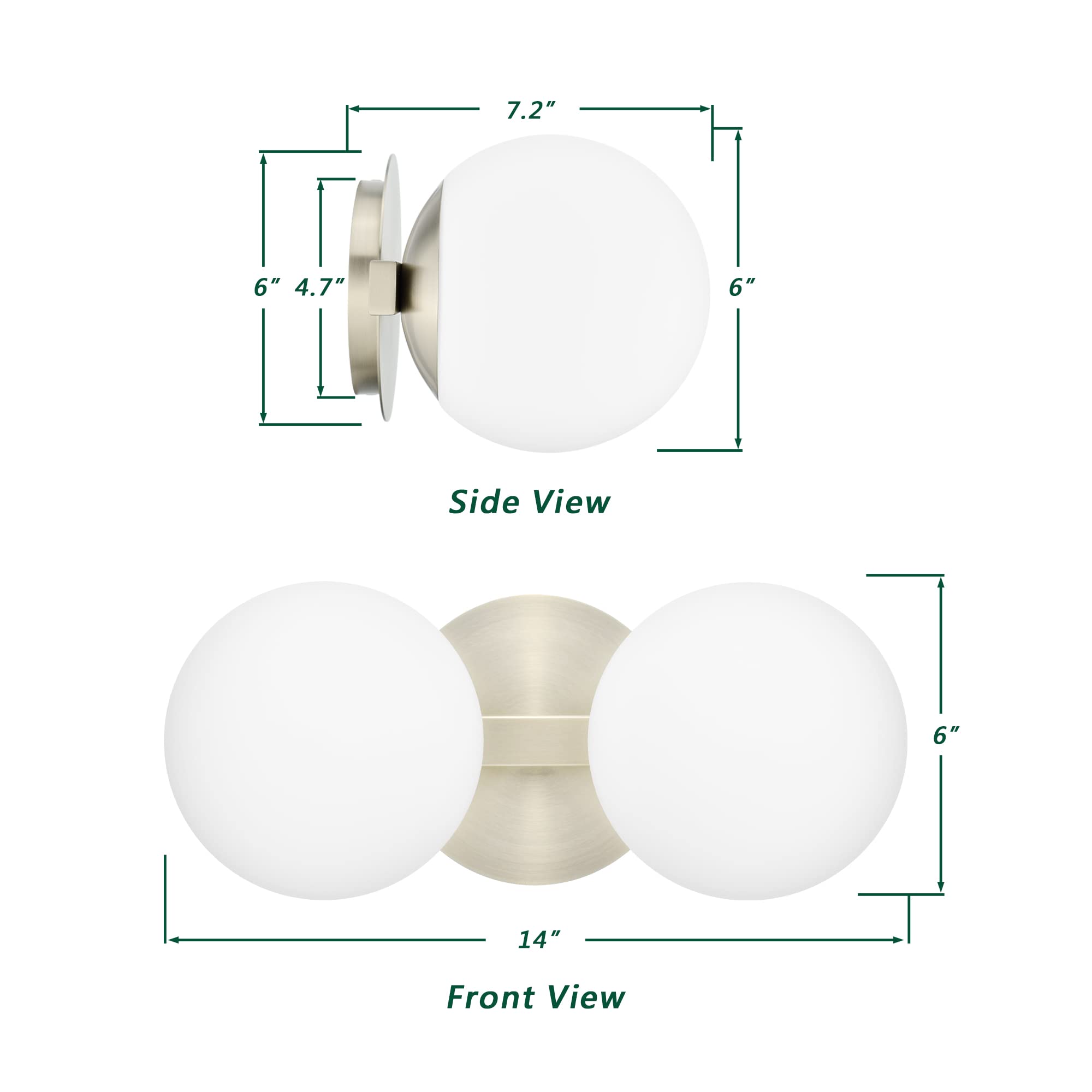 Bathroom Vanity Light Fixtures, Modern 2 Lights Globe Wall Sconce Lighting Brushed Nickel, Porch Wall Mount Light Fixture For Ba