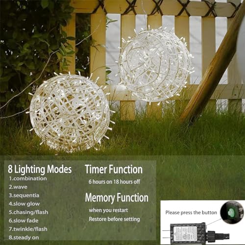 Baung Christmas String Lights Outdoors,4 Pack 7.98&quot; Sphere Lights,Ball Tree Garden Globe Lights For Home, Party, Christmas, Porch Patio,Wedding, Garden,Tree Decoration With Plug
