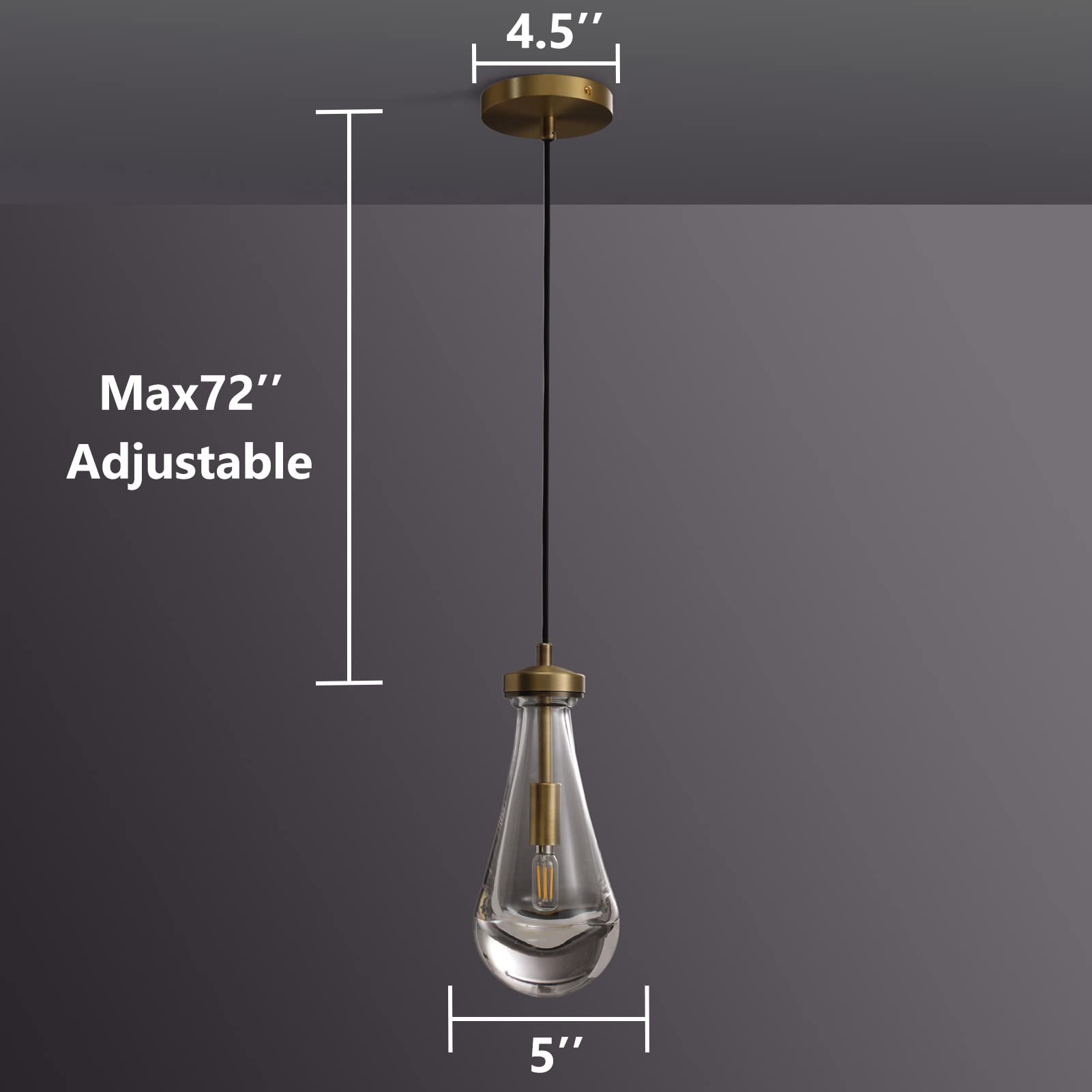 RINGRAIN Raindrop Pendant Lights Set of 2, Brass Modern Glass Chandelier for Kitchen Island, Dining Room, Living Room, Model 1