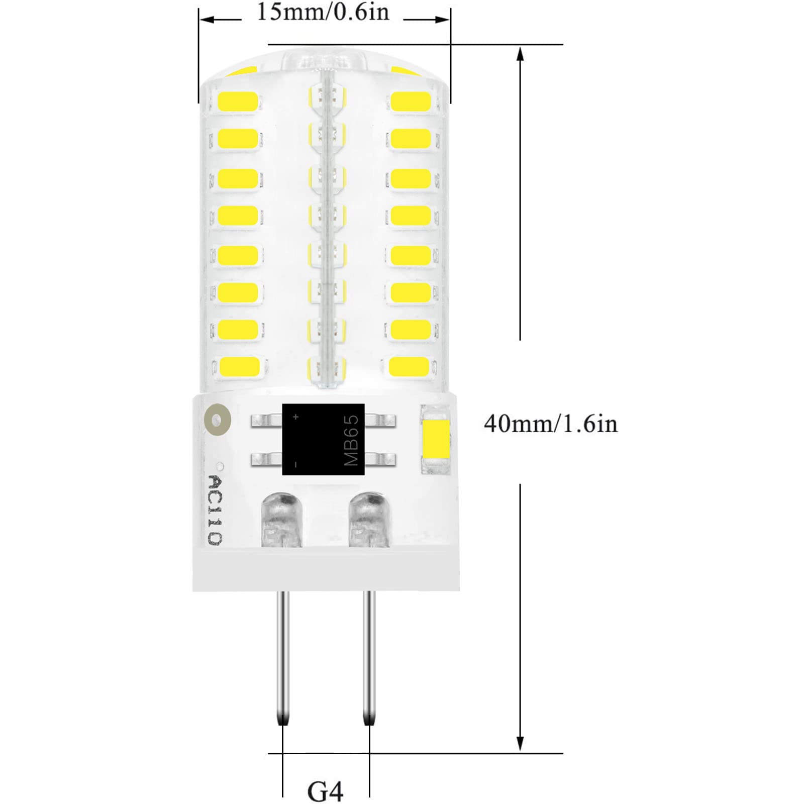 BROLSKUN LED G4 Bi-Pin Base Bulbs, 3W (20W/30W Equivalent), 10 Count, Cool White, Silica Gel, Not for Low Voltage