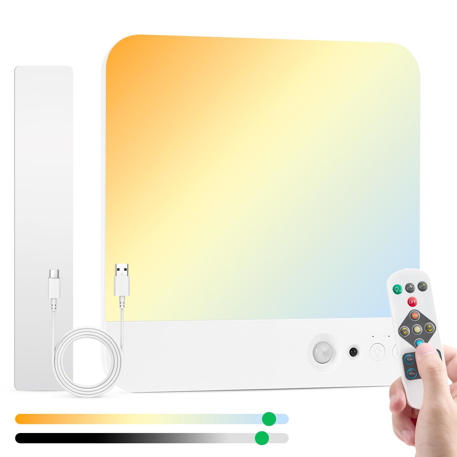 Bojim Rechargeable Remote Control Battery Operated Motion Sensor Ceiling Light Indoor, Brightness Dimmable 3 Colors No Wiring Ma