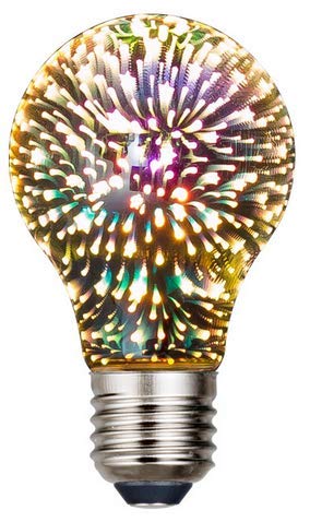 1 Pack LED Vintage Edison Bulb, A19 3W, Fireworks Filament Bulb 3D Colorful Lamp, 300 Lumen, 2700K (Warm White), Decorative Ligh