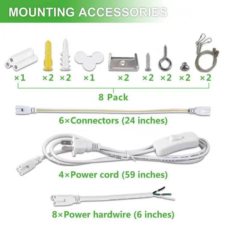 Skymoatled 8Pack 4Ft Led Shop Light Garage Lights,50W 5000K/Daylight White 7550Lm,Hanging/Surface Mount,Plug And Play,Linkable L