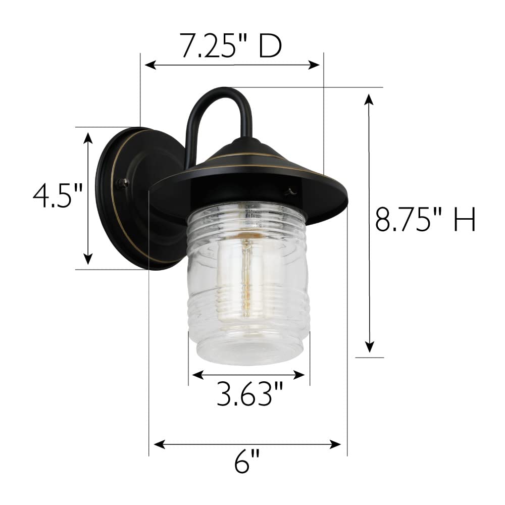 Design House 588558-Orb Classic Jerome Jelly Jar 1-Light Indoor/Outdoor Dimmable Wall Light With Clear Ribbed Glass And Shepard'