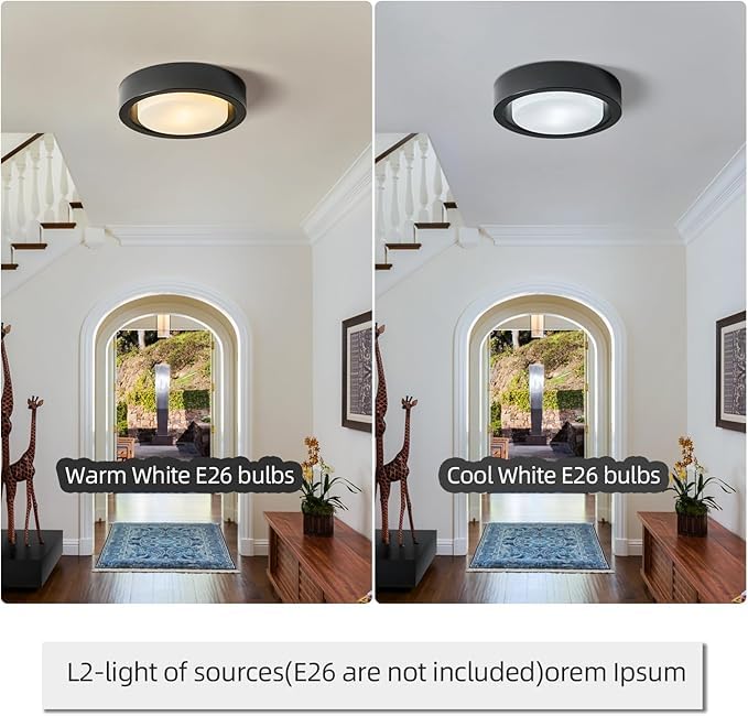 Cotulin Black Flush Mount Ceiling Light, 13 Matte Metal Fixture With White Frosted Glass Shade For Hallway, Bedroom, Outdoor