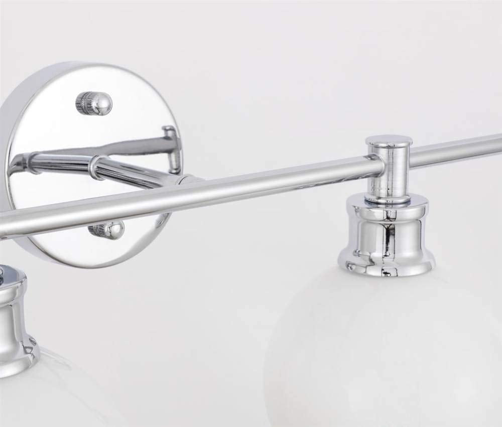 Living District Collier Industrial Mid-Century Modern 2 Light Entryway and Bathroom Wall Sconce in Chrome and Frosted White Glass