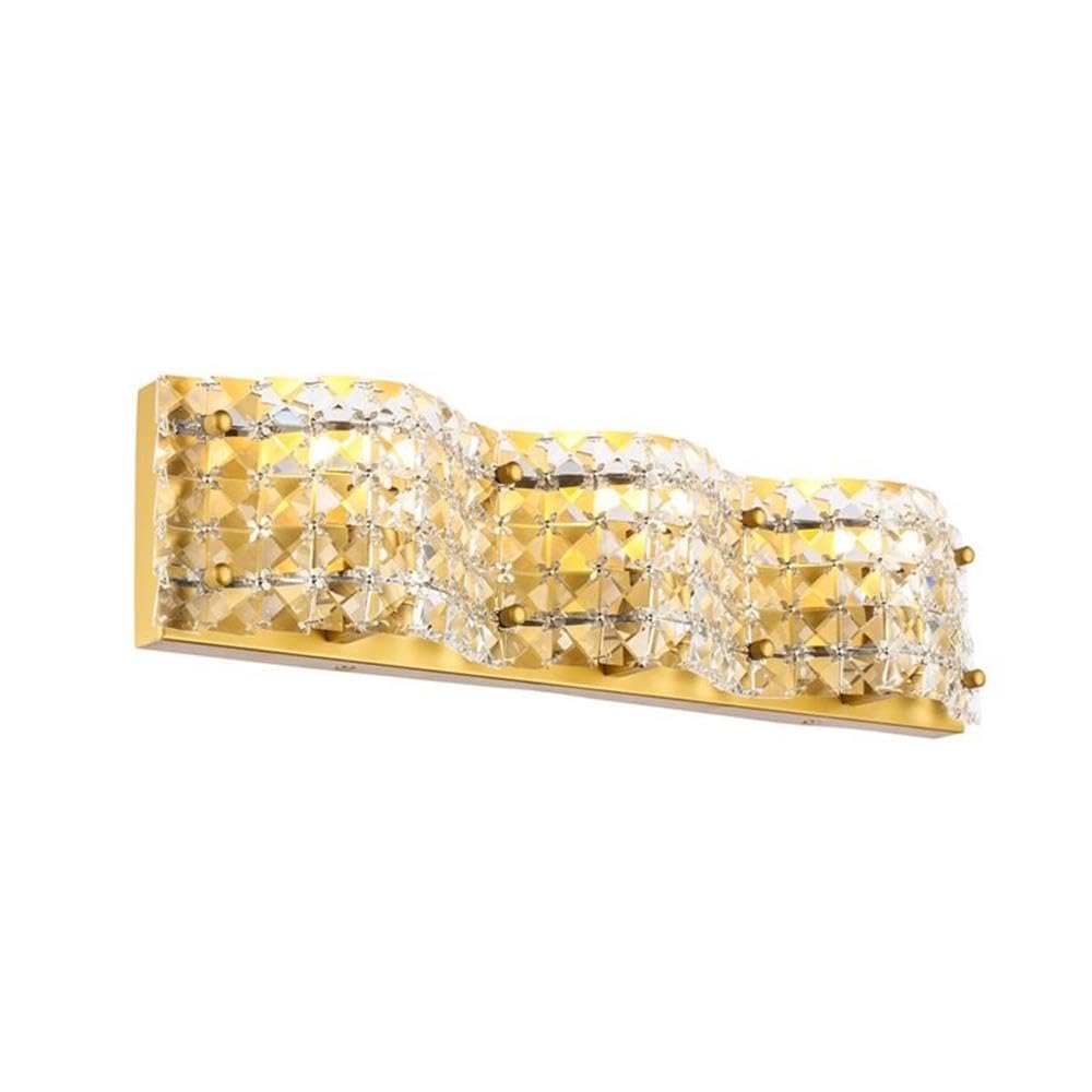 Living District Ollie Mid-Century Modern 3 Light Entryway and Bathroom Wall Sconce in Brass and Clear Crystals